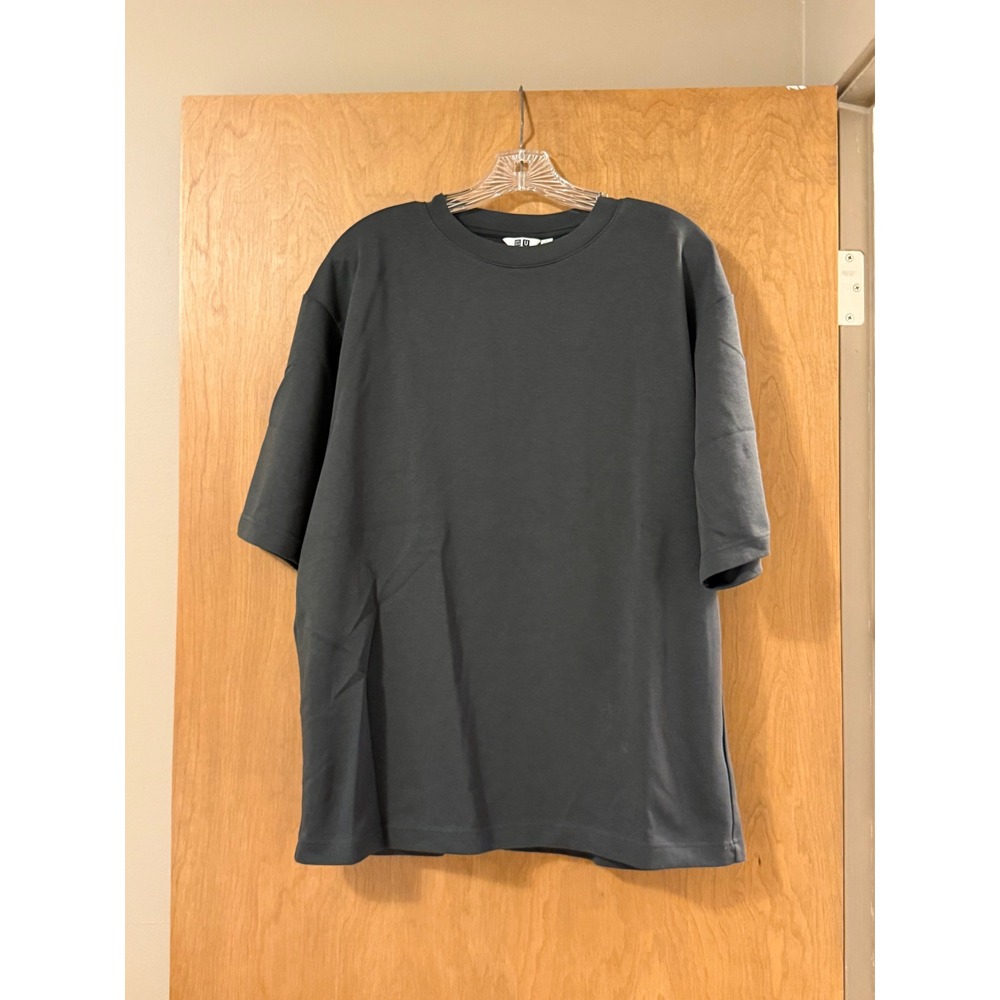 Uniqlo U AIRism Cotton Oversized T Shirt 475355 L Gray Crew Neck Half Sleeve